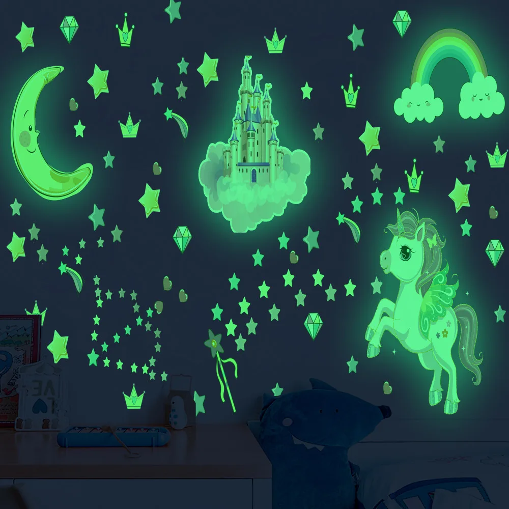 3D световой Цветной Единорог наклейки на стену для детских комнат украшения дома