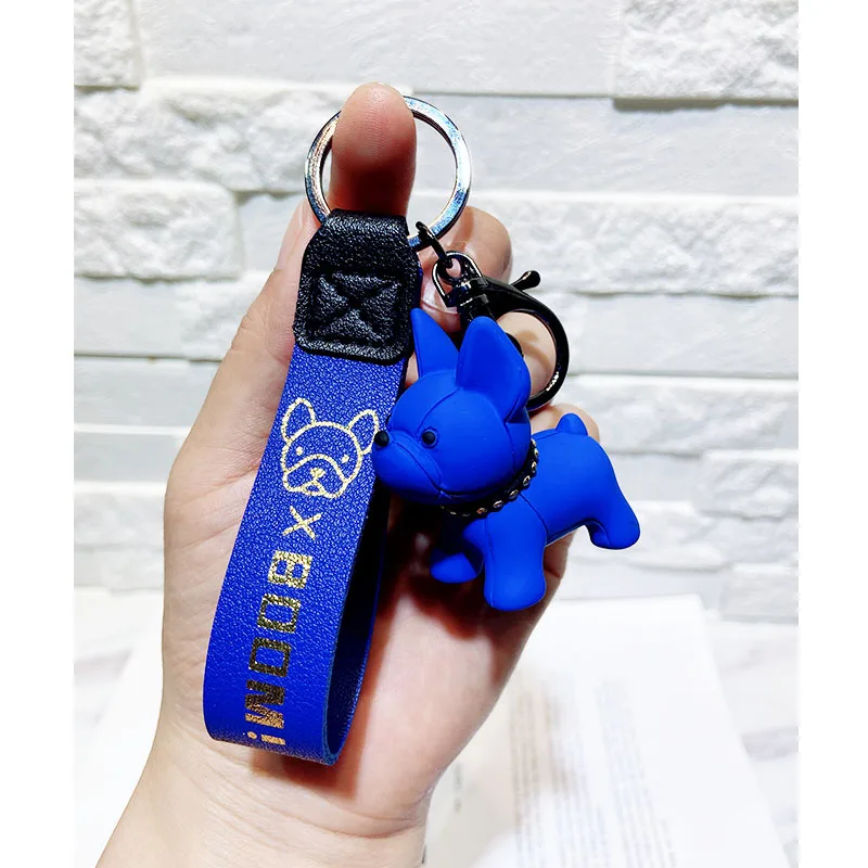 

Fashion French Punk Bulldog Keychains PU Leather Dog Key Chains For Women Bag Charm Trinket Men Car KeyRings Jewelry
