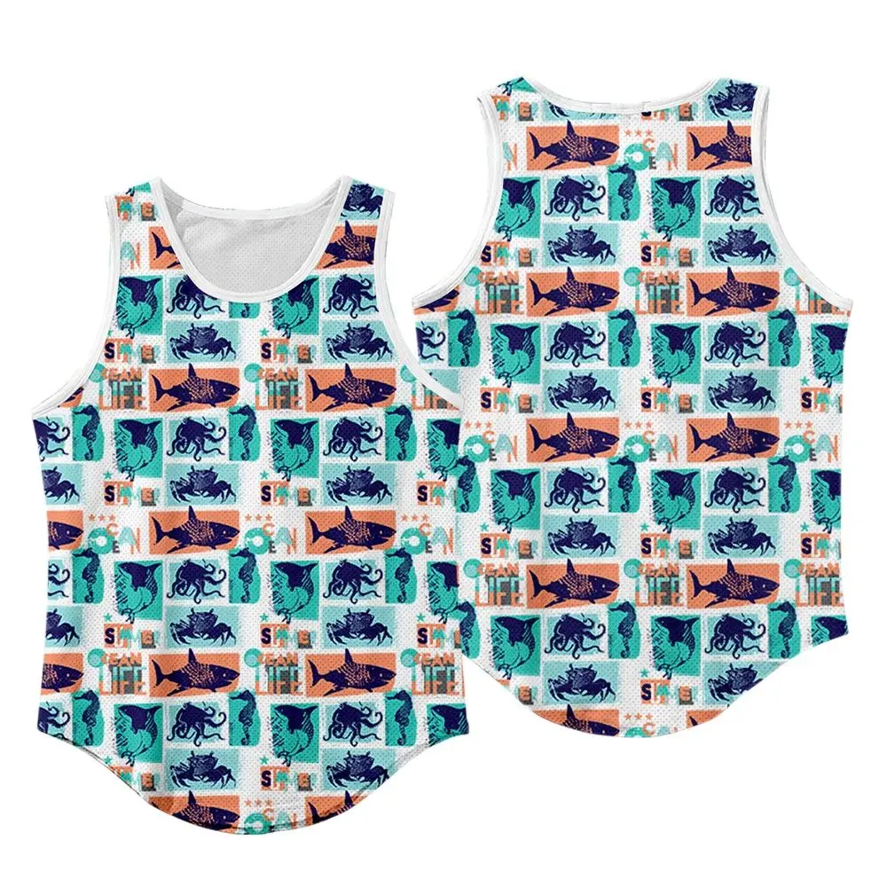 Мужская майка для бодибилдинга Летняя Повседневная жилетка с принтом рыбы
