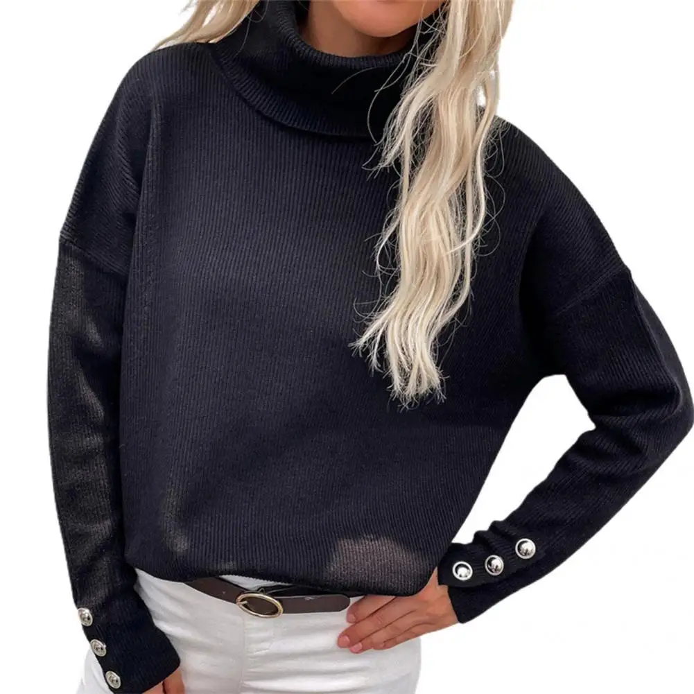 Свитер с пуговицами и манжетами, приятный для кожи Однотонный женский пуловер, свитер, вязаный свитер, уличная одежда