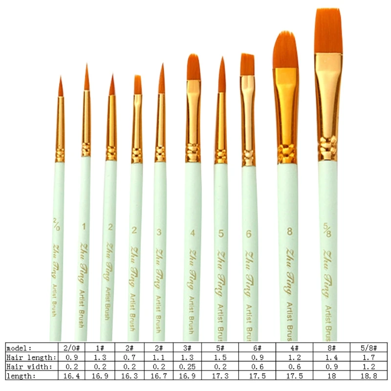 

10pcs Nylon Hair Wooden Handle Watercolor Paint Brush Pen Set for DIY Oil Acrylic Painting Art Paint Brushes