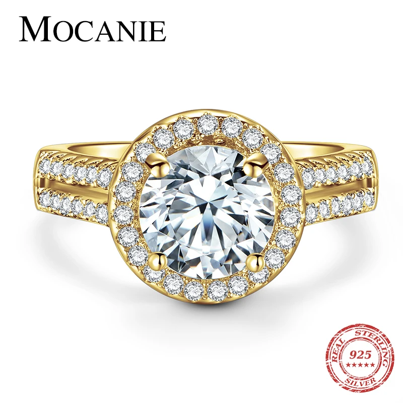 Mocanie Высококачественные обручальные кольца из стерлингового серебра 925 принцесса круглые кольца с кубическим цирконом для женщин роскошные обручальные украшения в подарок.