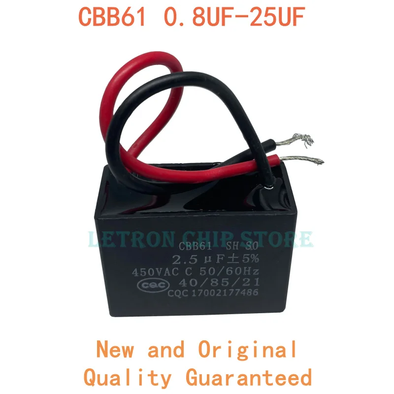 

CBB61 Metallized Capacitor For Motor Start-up Ceiling Fan 450V AC 0.8UF-25UF 1UF 2UF 3UF 4UF 5UF 6UF 7UF 8UF 10UF 12UF 15UF 20UF