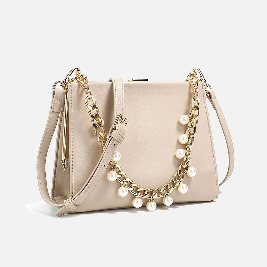 

French Designer Brand Handbags for Women 2021 Gold Chain with Pearl Female Clip Bag Fashion Elegant Ladies Crossbody Bags Formal