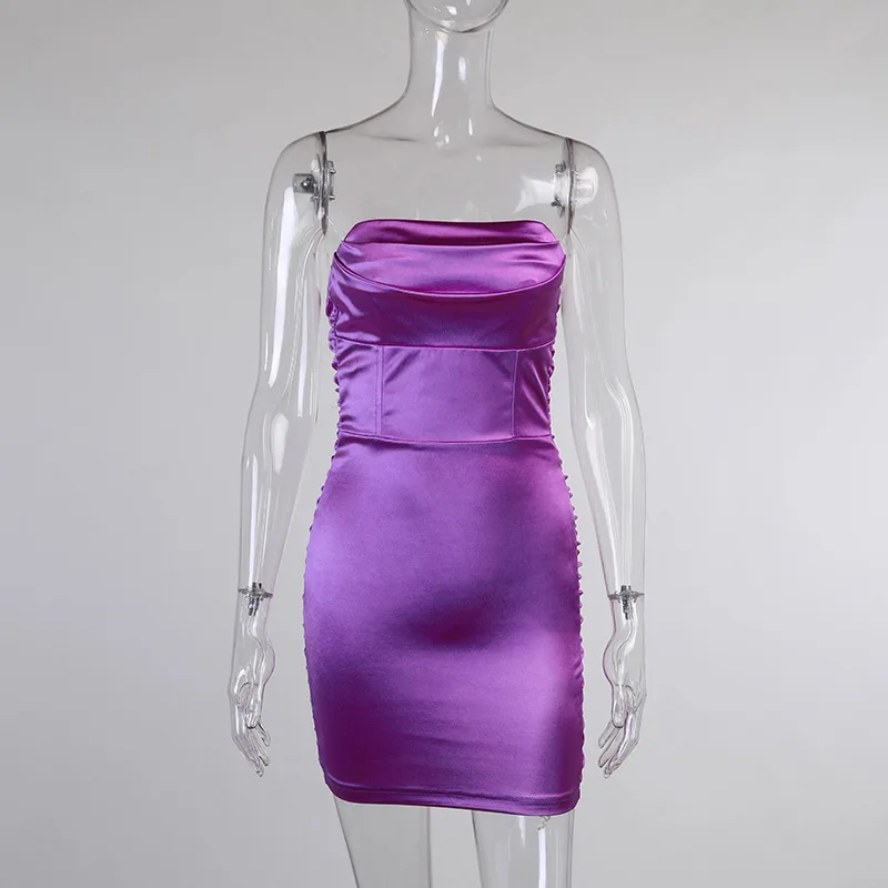 

Sexy Strapless Sleeveless Backless Ruched Mini Dress Summer Women Fashion Patchwork High Waist Bodycon Dress Female Club Dresses