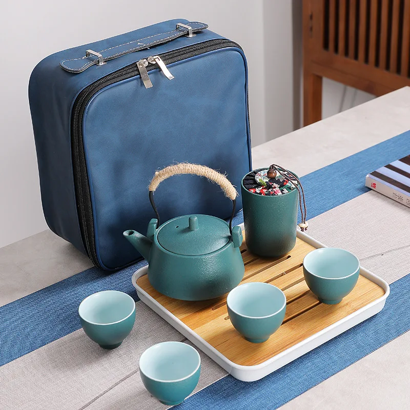 Seyahat çay seti çay tepsisi basit döngü saplı demlik bambu çay bardağı komple Set japon otel ev iş hediye