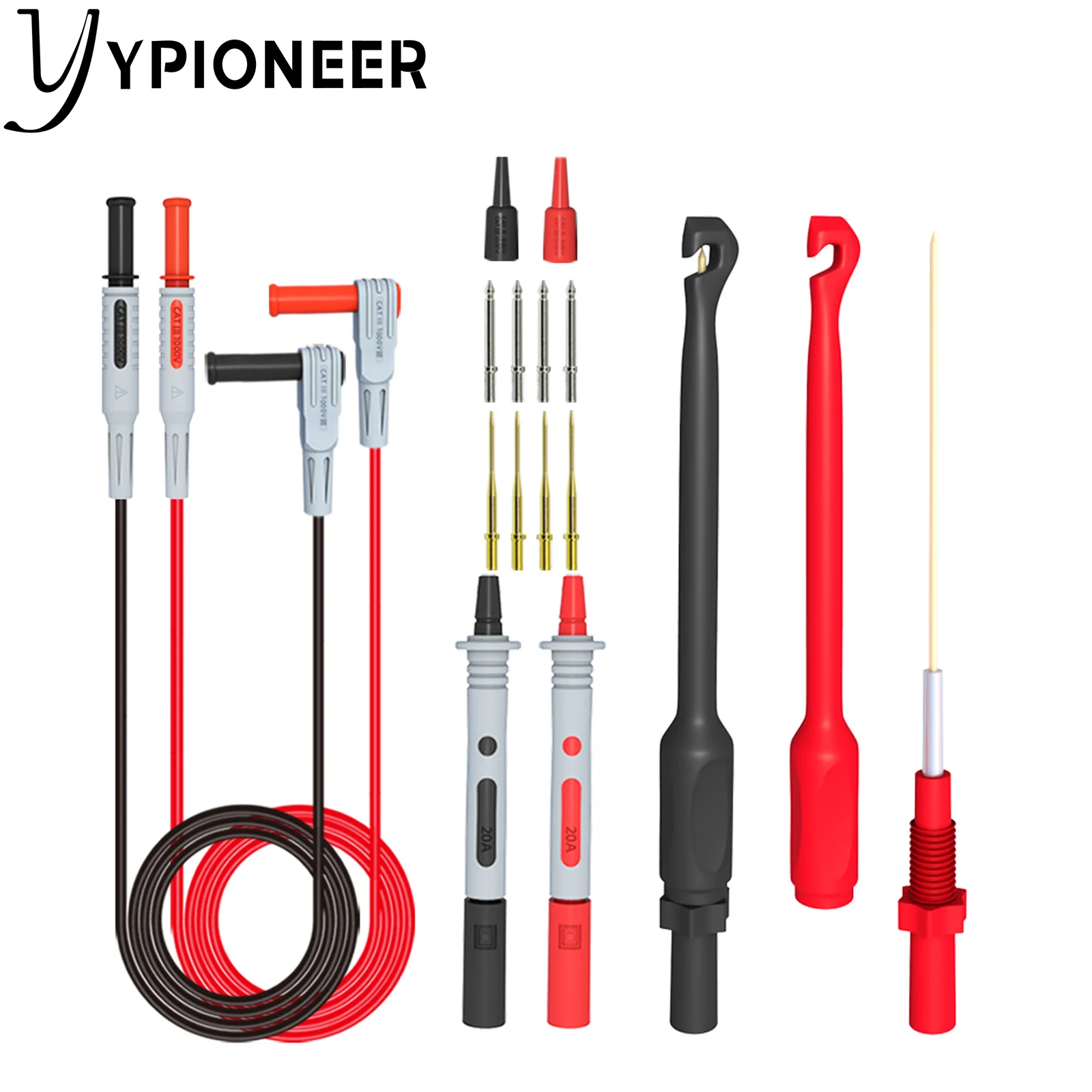 

YPioneer P1033B Multimeter Automotive Test Lead Kit with Wire Piercing Clip Puncture Probes 4mm Banana Plug Extension Test Cable