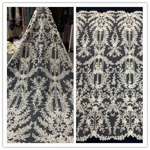 

wedding dress fabric SYJ-688816 nice looking african tulle mesh fabric with beads for fashion dress