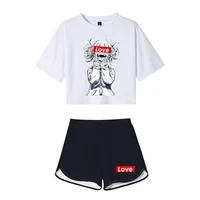 himiko toga crop short suit my hero academia anime cosplay sweet style t short pant two piece set casual tracksuit outfit summer