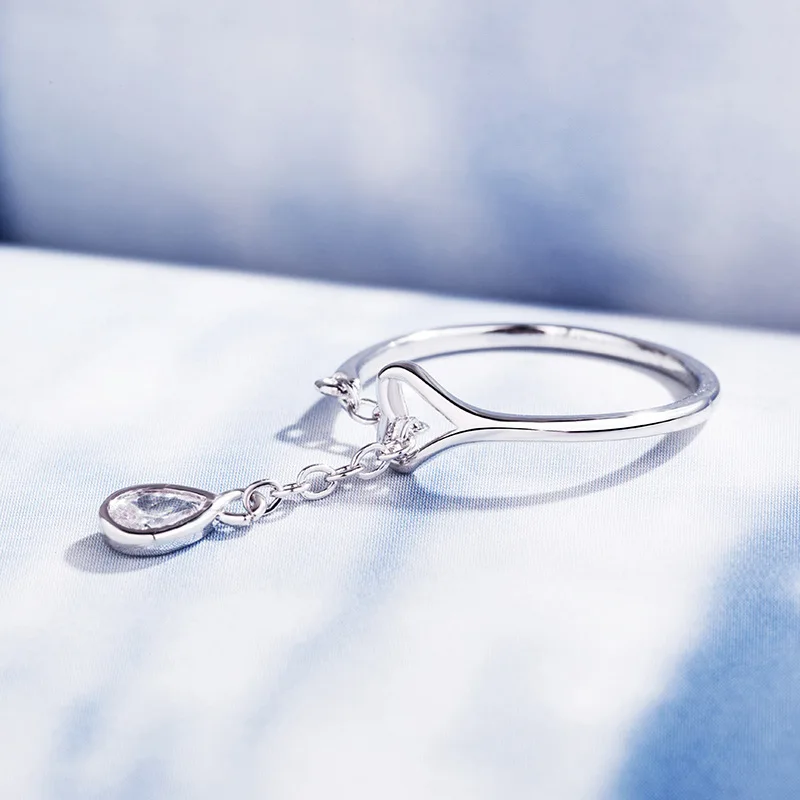 Элегантные Необычные открытые кольца с цепочкой и кубическим цирконием для