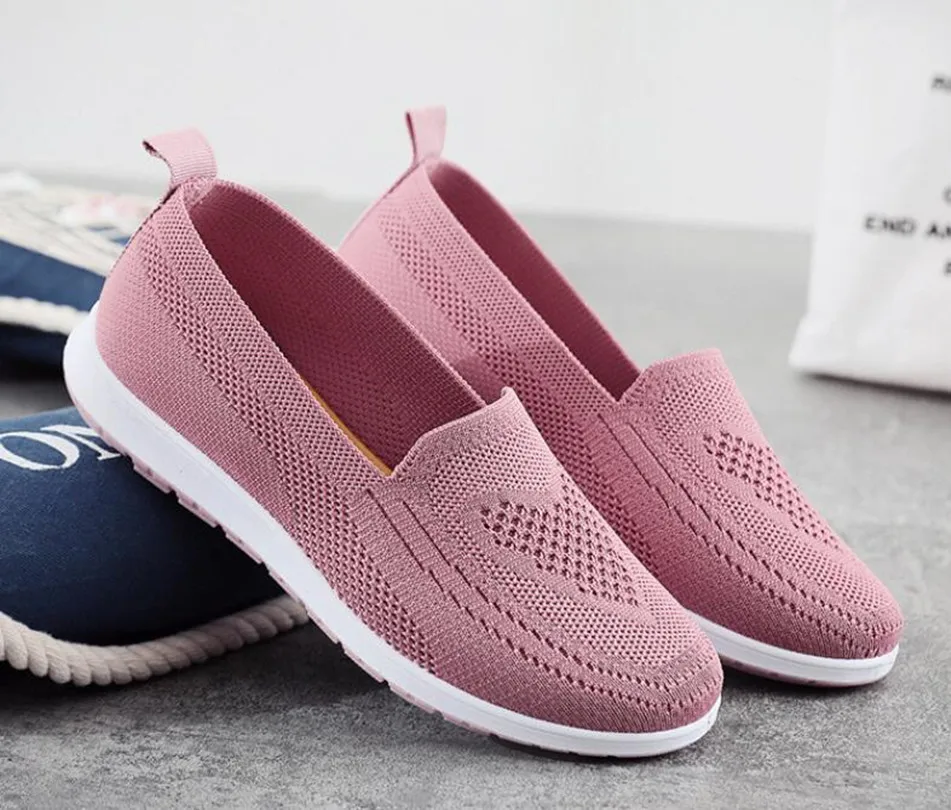 

Кроссовки женские без шнуровки, Вулканизированная подошва, вязаные сетчатые, на платформе, Повседневная прогулочная обувь, на осень