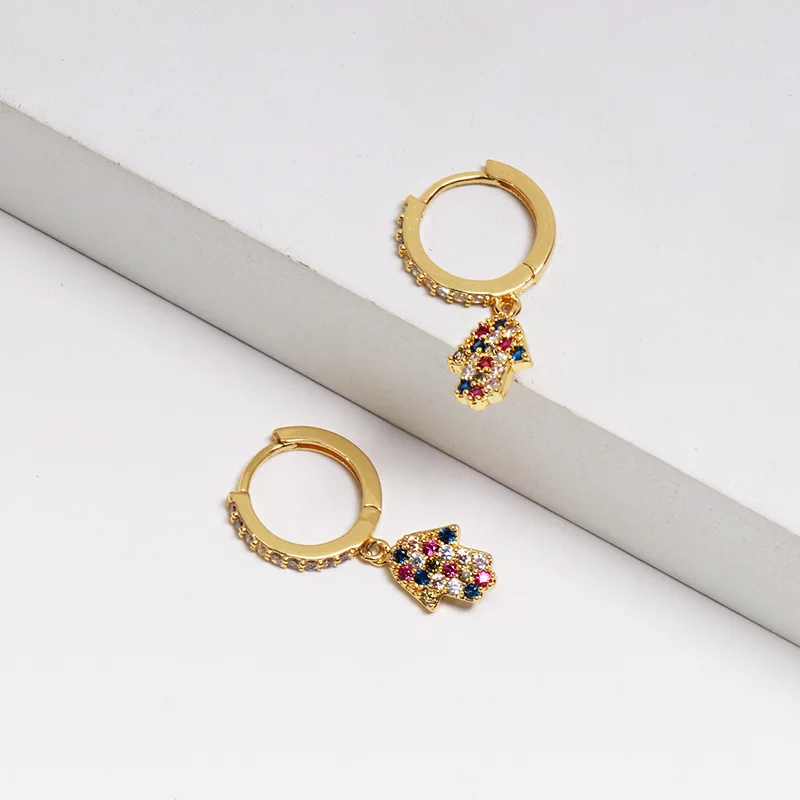 Дизайн CZ Hand Shaped Drop Богемские серьги-подвески этнические эффектные маленькие медные серьги модные золотые ювелирные изделия