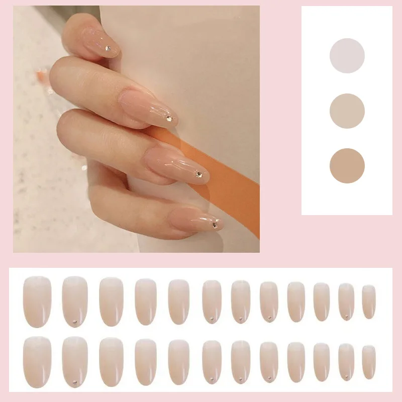 

24pcs Natural Color Nail Extension Patch With Zirconia False Nail Set Waterproof Nail Art Supplies Nails Flat Shape Faux Ongles