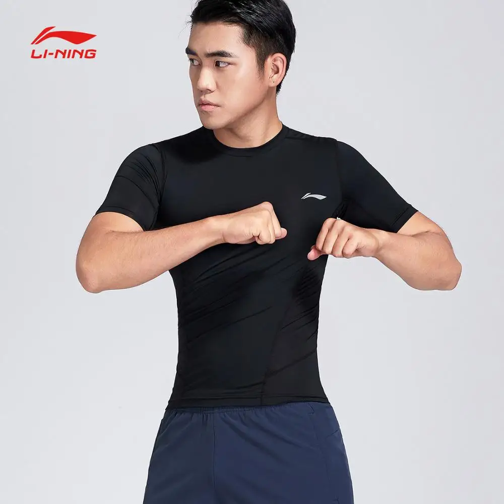Li-Ning мужская тренировочная серия обтягивающее функциональное нижнее белье дышащая плотная посадка полиэстер спандекс подкладка Спортивная футболка AUDN095 MTS2862