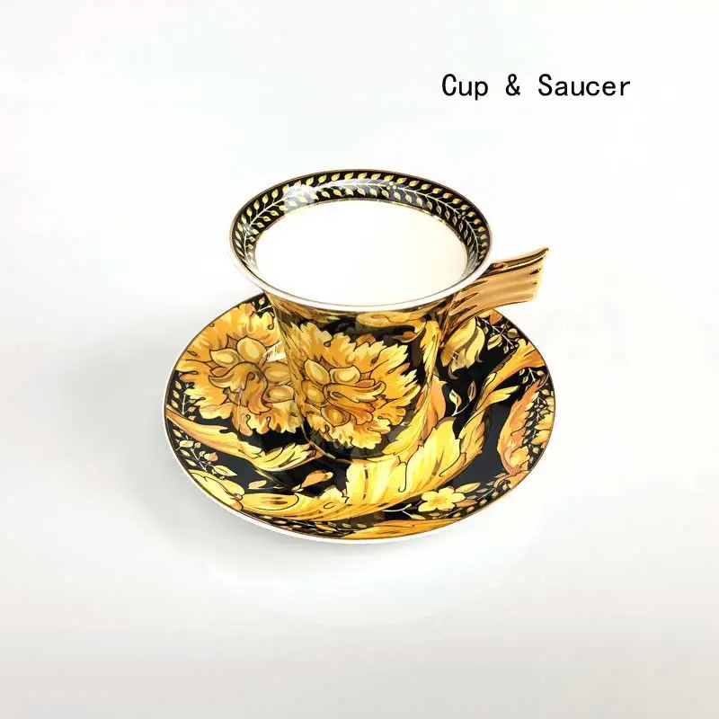 cup and saucer Европейский желтый цветок костяной фарфор чайная чашка блюдце тарелка кухня Ресторан настольная посуда уникальный новоселье подарок на день рождения свадьбу - Цвет: cup and saucer
