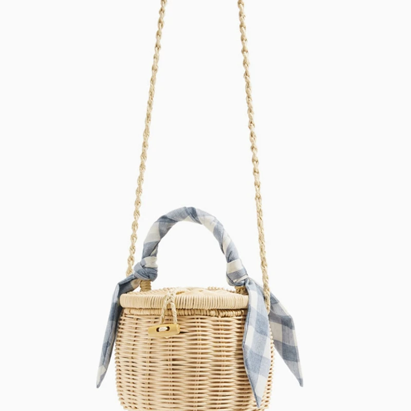 

1 Pcs Round Rattan Bags Handbags Summer Vintage Straw Bag & 1 Pcs Bucket Handbag Scarves Straw Beach Tote Bag