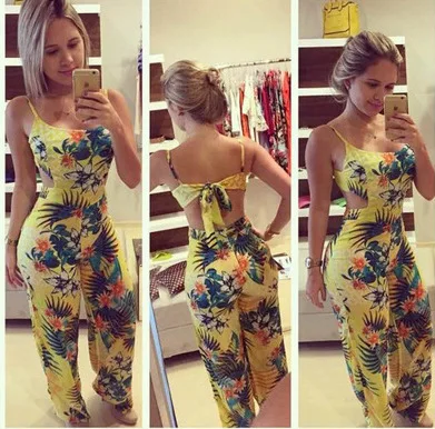 

Summer 2019 Women Slacks with Halter and Pattern Jumpsuits Sexy Fashion Long Pants Women Jump Suits Sexy Jumpsuit Clubwear