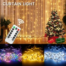 3M LED USB รีโมทคอนโทรลผ้าม่าน Fairy Christmas Garland ไฟ LED String ไฟปาร์ตี้งานแต่งงาน decor