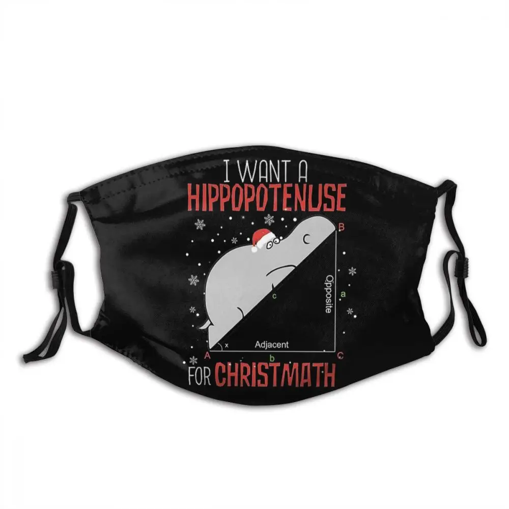 

Funny Christmas Hippopotenuse Christmath Teachers Students Washable Trendy Mouth Face Mask Anti Wind Cold Proof with Filters