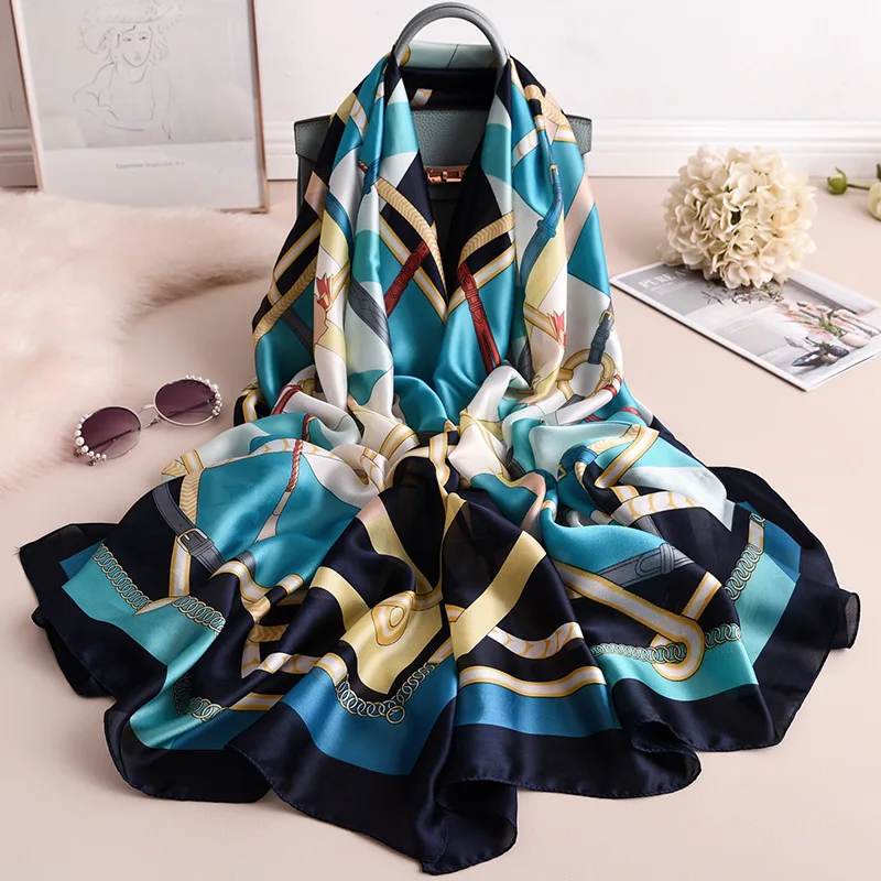 

2021 luxury brand Four Seasons women beautiful Flowers scarf fashion quality soft silk scarves lady shawls Foulard Beach hijab