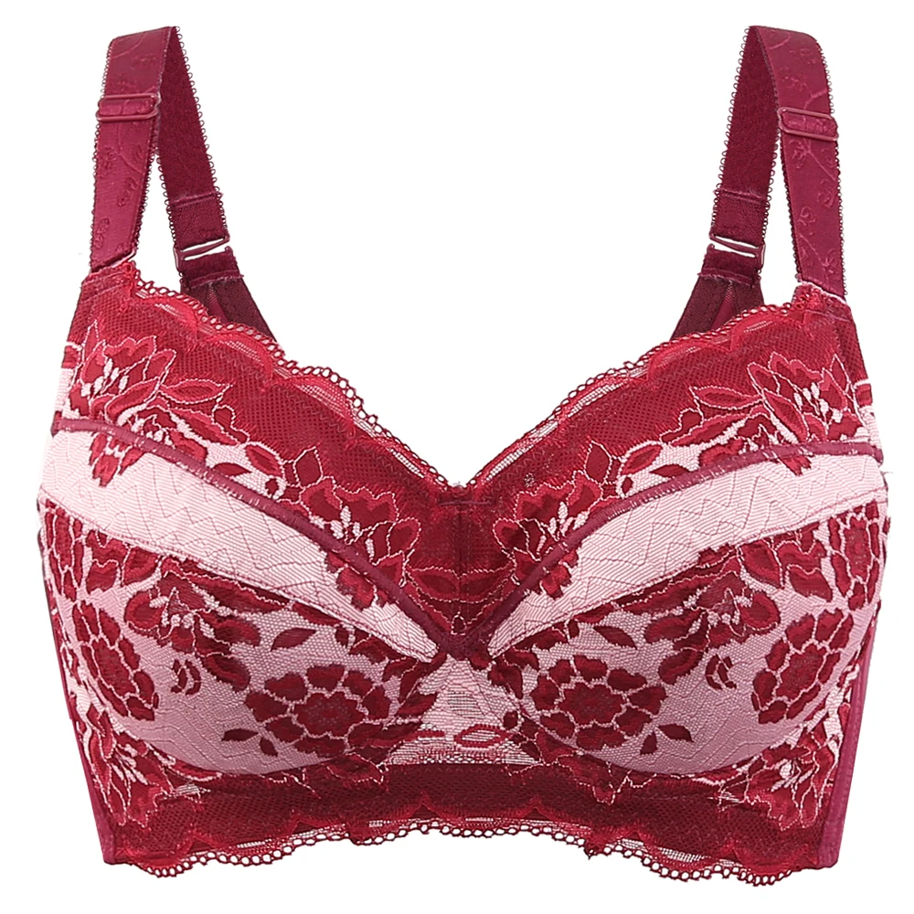 

Womens Full Cup Padded Bra Underwire Lace Big Red Flower Deco Bra 34 36 38 40 42 44 46 48 B C D E F G H Underwear pushup bra