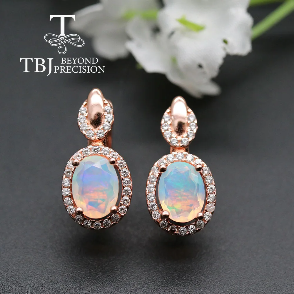 OPAL Высокое качество опал застежка серьги, овальная огранка 6*8 мм 1.7ct натуральный драгоценный камень серебро 925 пробы розовый цвет ювелирные изделия tbj продвижение - Цвет камня: OPAL