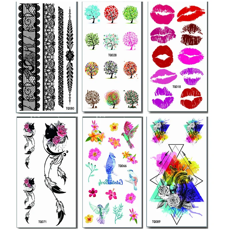 30 шт./лот Набор наклеек для временных татуировок с цветами водостойкая
