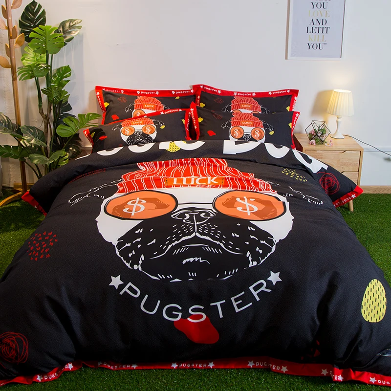 

3D Bedclothes Dog 3pcs Bedding Sets King Winter Fashion black red cartoon quilt cover sets double single queen duvet cover sets