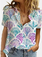 elegant funny print blouse shirts women fan print new summer short sleeve tops female casual basic shirts sandy beach clothing