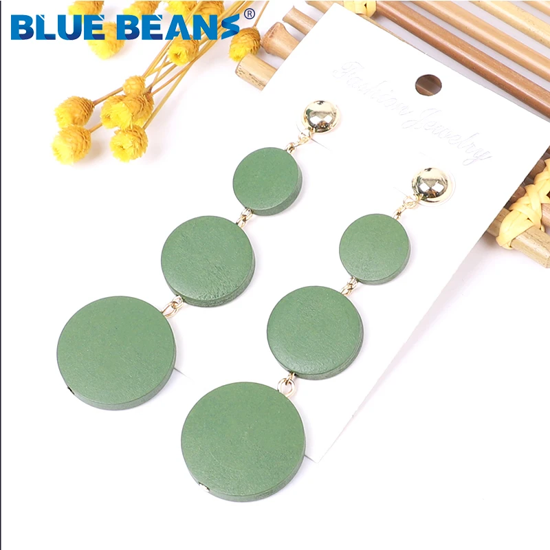 Женские Висячие серьги с голубыми бобами черные/длинные висячие в богемном стиле