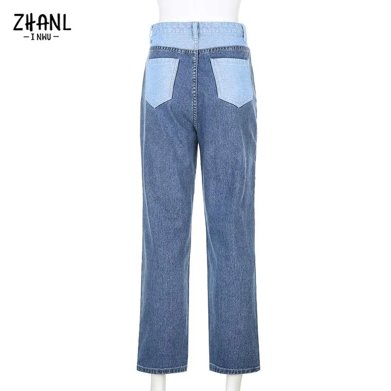 Y2k Patchwork Straight Jeans Women Baggy Denim Pants Blue Jeans Woman High Waist Clothes Wide Leg Vintage Quality Streetwear