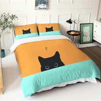 orange and green bedding sets cute cat pattern double bedspread with pillowcases soft warm duvet cover white bed linen