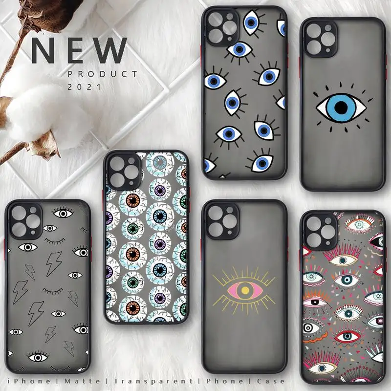 

Evil eyes Phone Case black matte transparent For iPhone 7 8 x xs xr 11 12 13 pro plus mini max Clear Funda