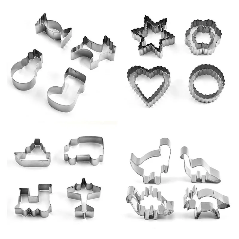 

4pcs/set Stainless Steel Cookie Mold Creative Dinosaur Vehicles Candy Patterns DIY Baking Gadgets Sushi Cake Molds Kitchen Tools