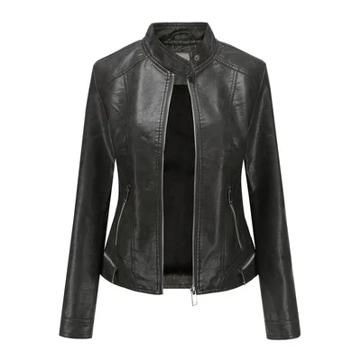Loose Fit Big Size Asymmetrical Pu Leather Jacket New Lapel Long Sleeve Women Coat Fashion Spring Autumn 2021