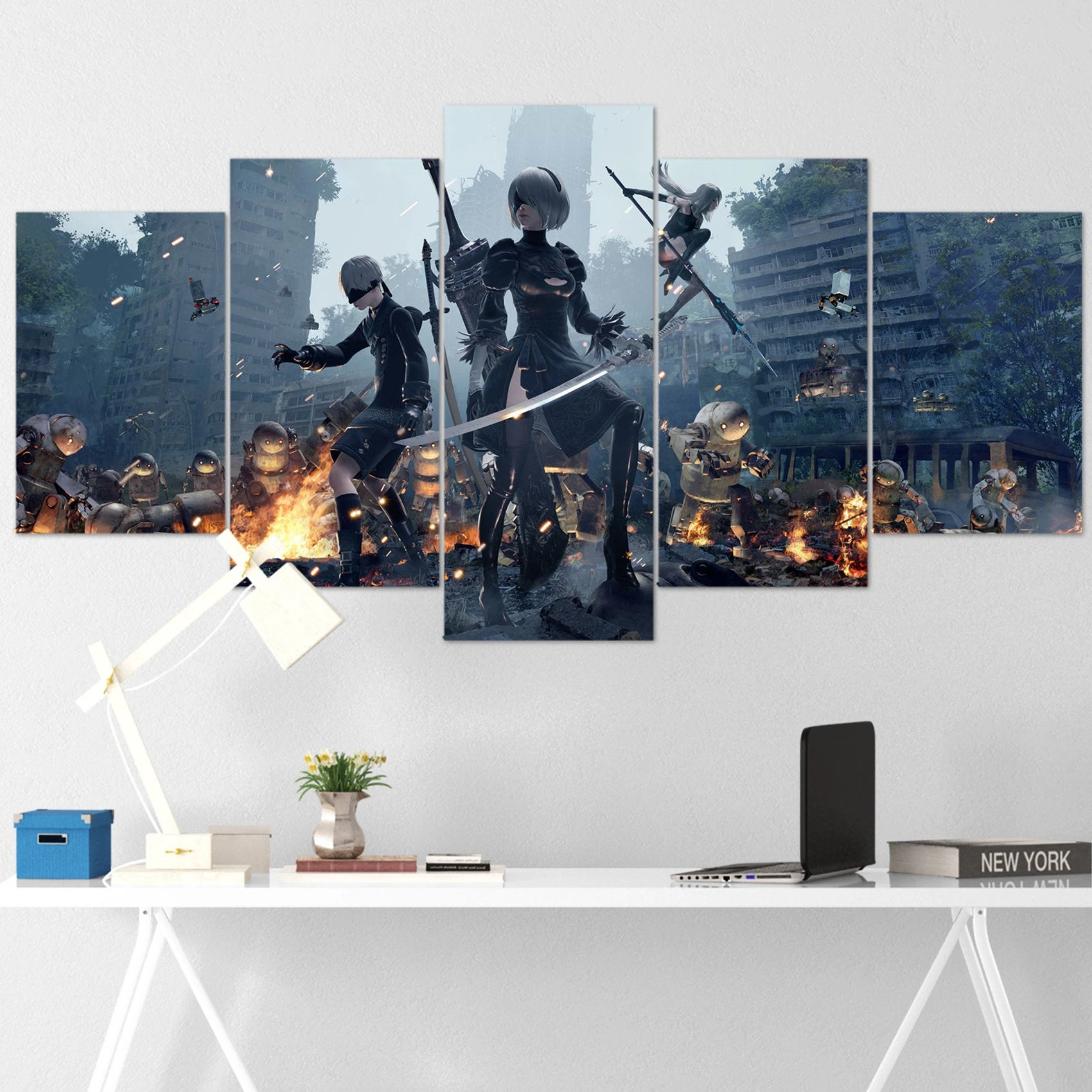 

5 Piece Wall Art Canvas Print Game Figure Picture Samurai Girls Poster Modern Home Decor Framed Living Room Decoration Paintings