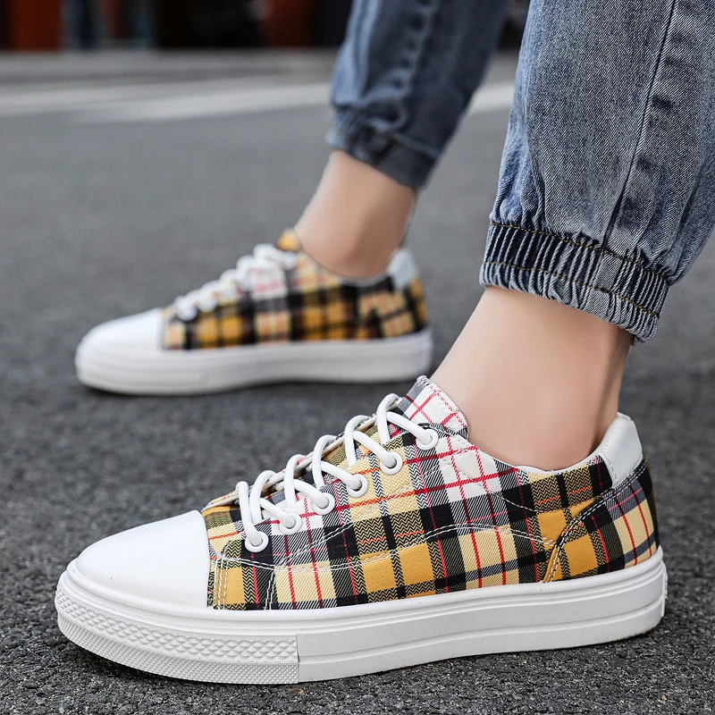 

Кроссовки мужские/женские в клетку, дышащие, Вулканизированная подошва, низкие, повседневная Дизайнерская обувь, желтые, в стиле Харадзюку