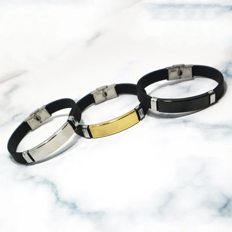 Мужские браслеты из силиконовой резины черного/золотого/серебристого цвета