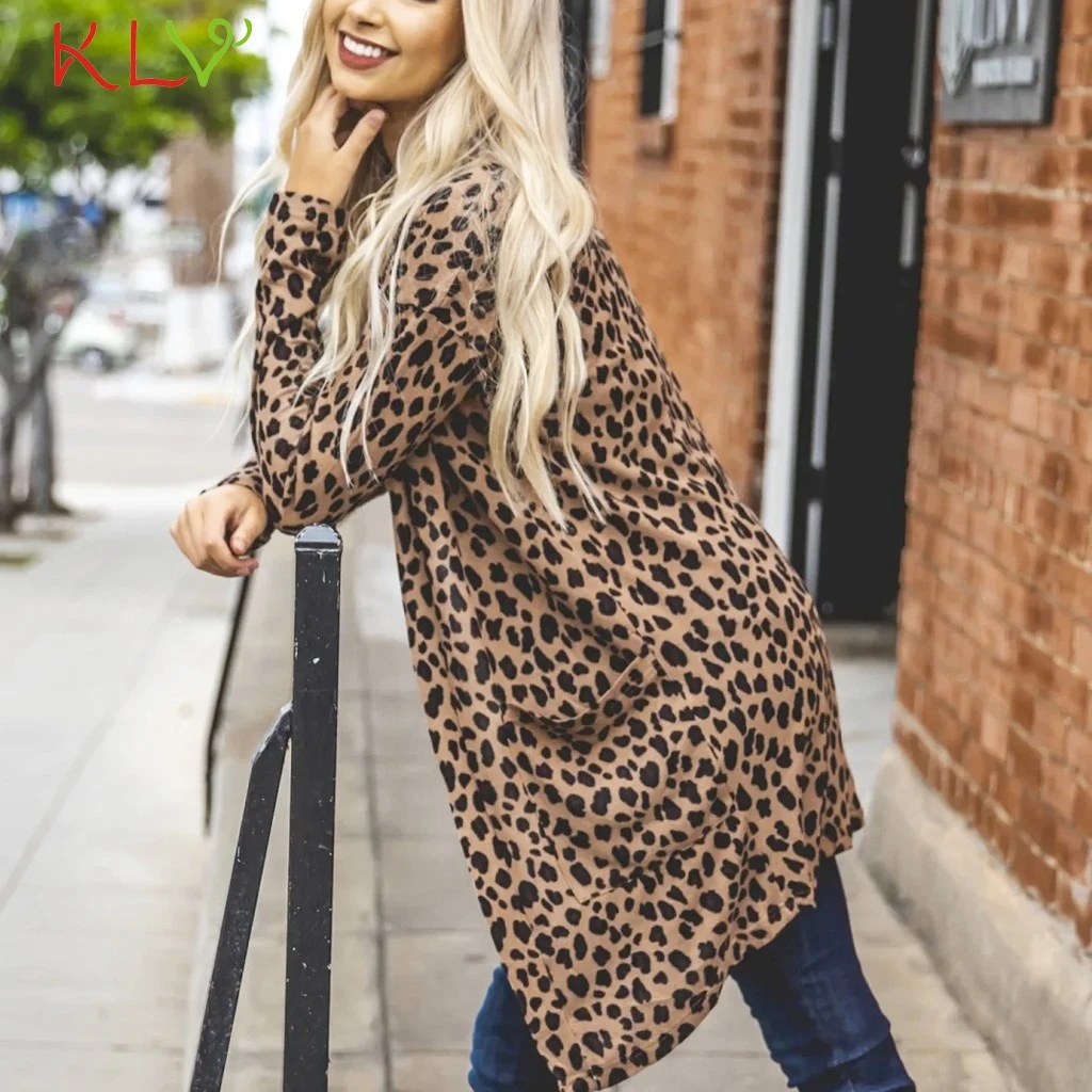 Женская куртка с леопардовым принтом длинный кардиган Свободное пальто женские