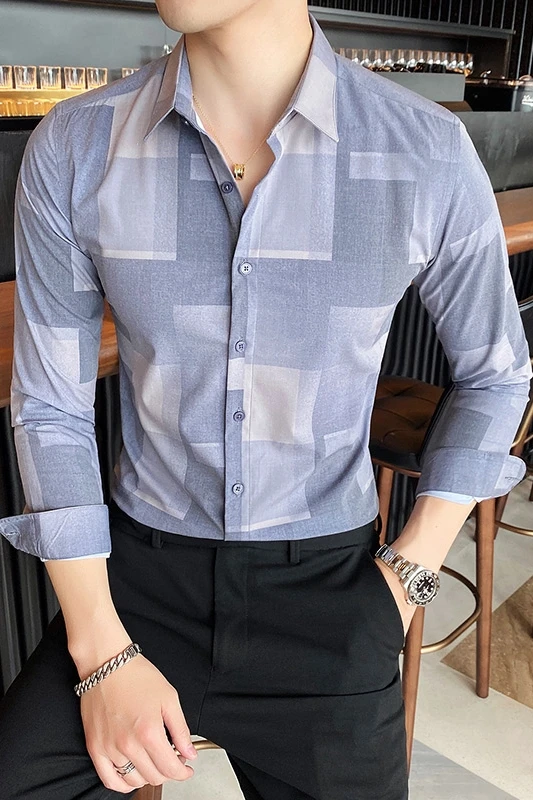 Осенняя модная простроченная рубашка с длинными рукавами в британском стиле