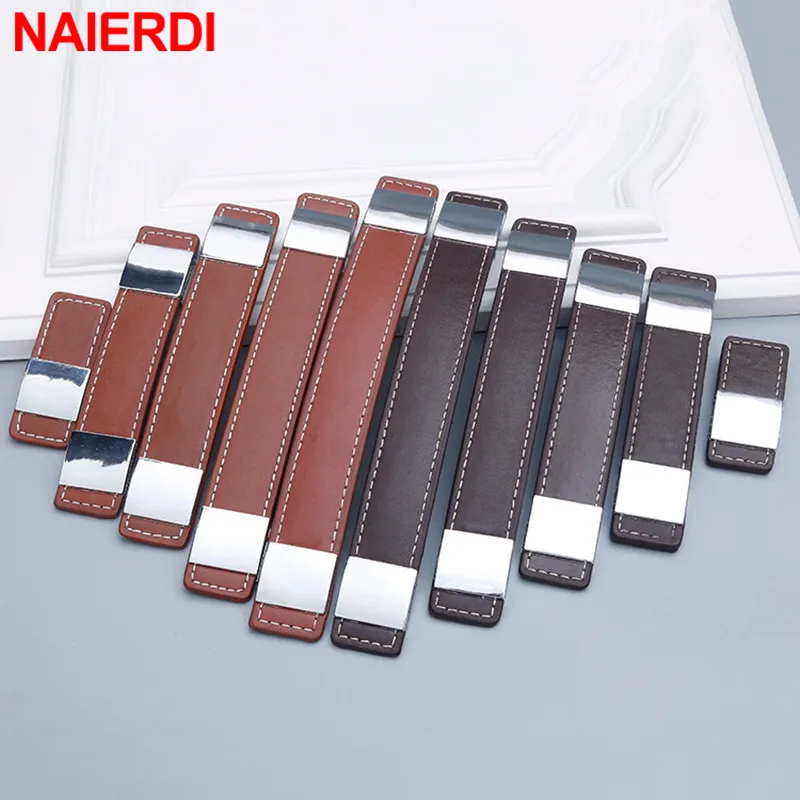 NAIERDI черная кожаная Мебельная ручка коричневая шкафа дверная экологически
