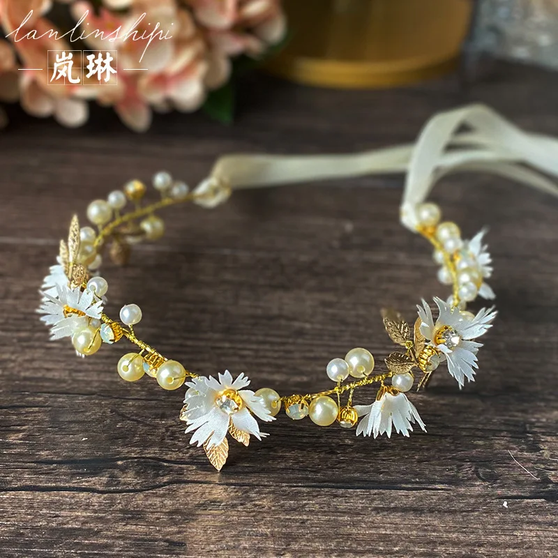 

Fashion golden wreath headband bridal headdress flowers Sen super fairy bridesmaid bridal hair accessories sweet hair jewelry