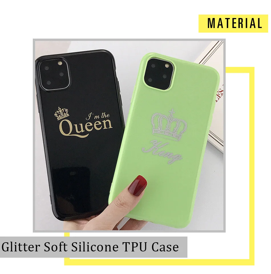 USLION чехол для телефона с мультяшной короной для iPhone 6, 6 s, 7, 8 Plus, мягкие чехлы из ТПУ для iPhone 11 Pro Max, XR, XS, Max, чехол с буквой King, Queen