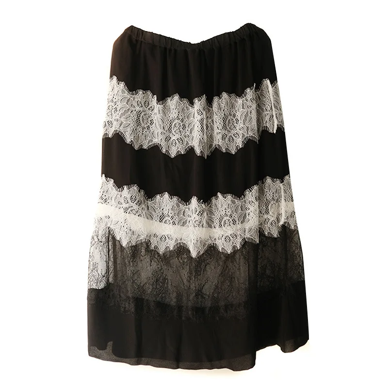 

Women Skirt 2021 Summer New Rayon Stitching Lace Skirt