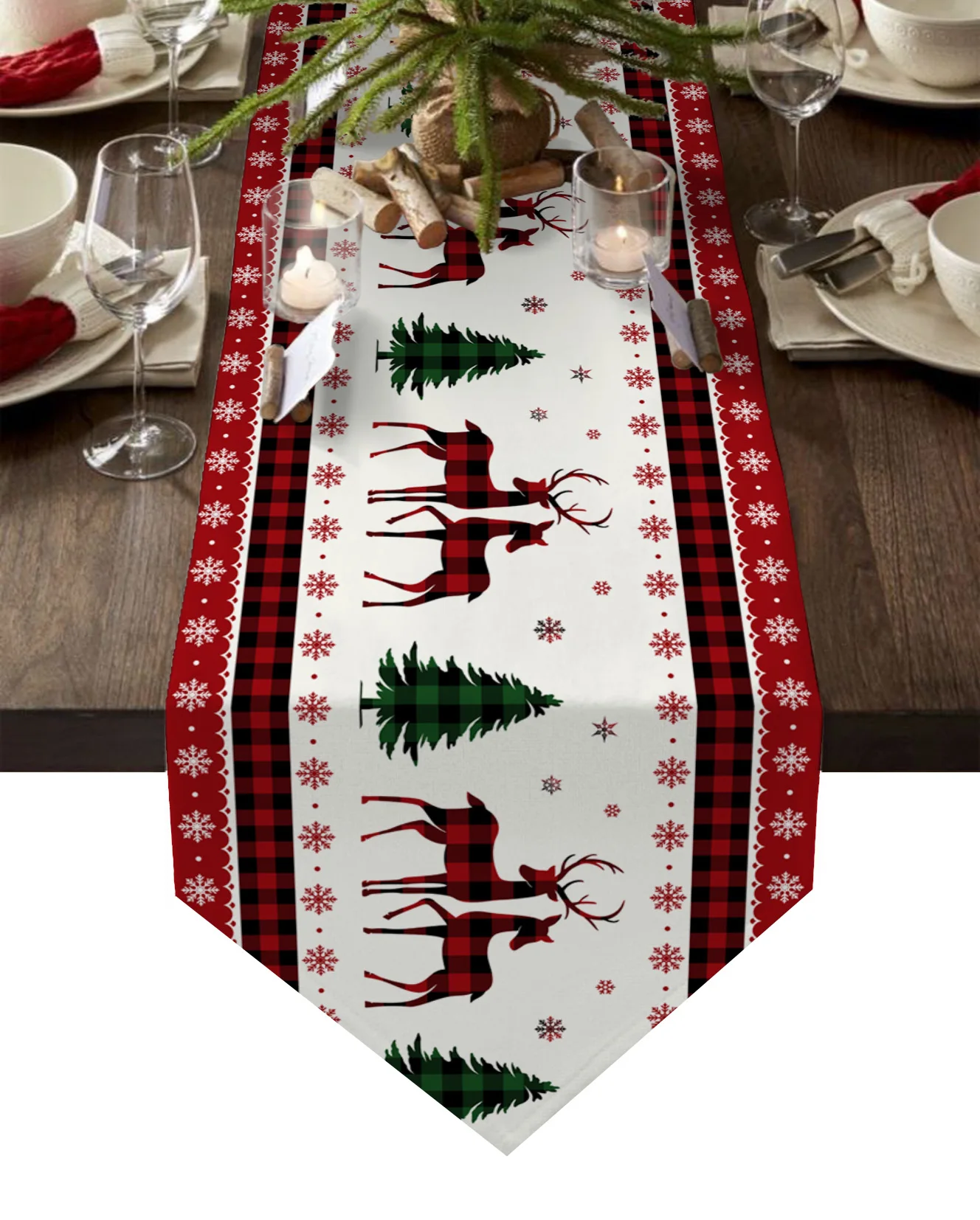 

Christmas Red Plaid Snowflake Elk Table Runner Christmas Decorations for Home Table Cloth for Wedding Party Home Decor