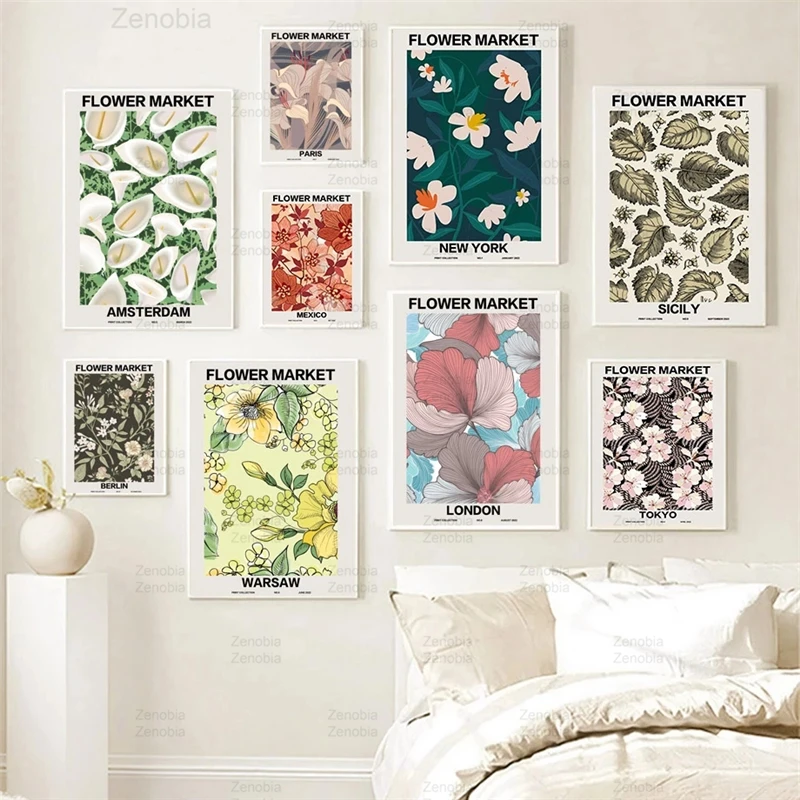 

Vintage Abstract Flower Market Botanical Wall Art Canvas Painting Nordic Posters and Prints Wall Pictures for Living Room Decor