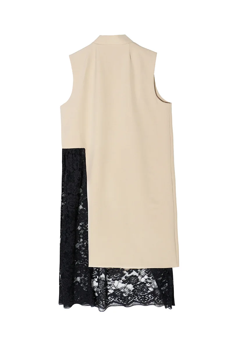 

MSXU Women Fashion Chic Cool Lace Print Patchwork Special Design Casual Long Pattern Waistcoat Suit Vest Dress