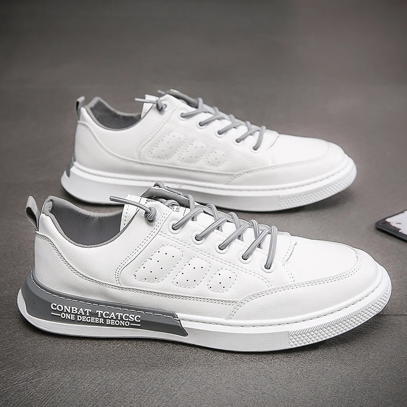 

2021 Spring New Men White Sneakers Comfort For Male Leather Super Sport Shoes Running Boys School Vulcanized Chaussure Homme