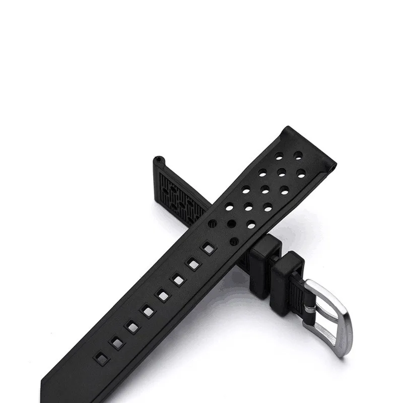 Ремешок для часов черный из натуральной перфорированной резины