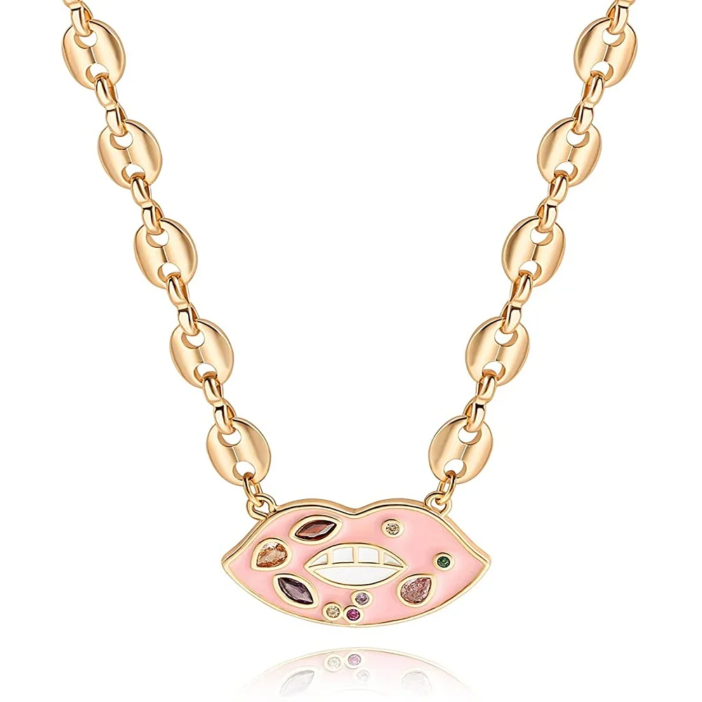 

Fashion Coffee Bean Pig Nose Chain Necklace for Women Lip Pendant Hip hop Kiss Chunky Trendy New Idear Gift Jewelry Accessories